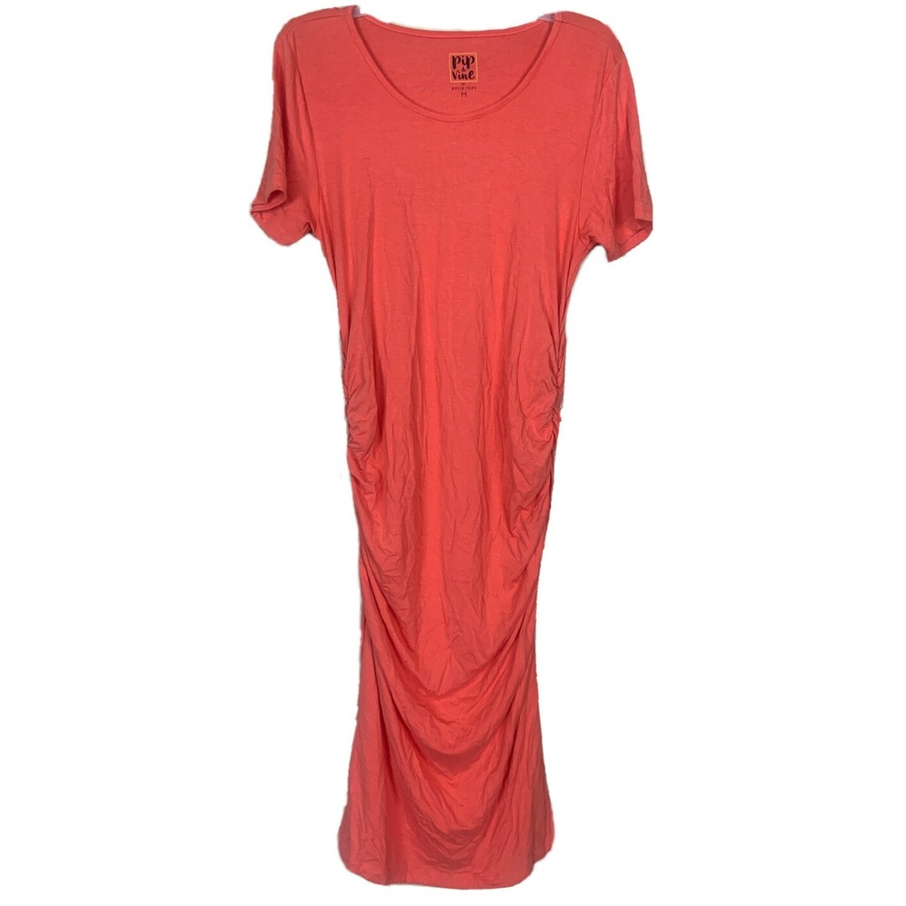 Pip & Vine‎ Rosie Pope Maternity Maxi Dress Coral Pink Ruched Side Size M